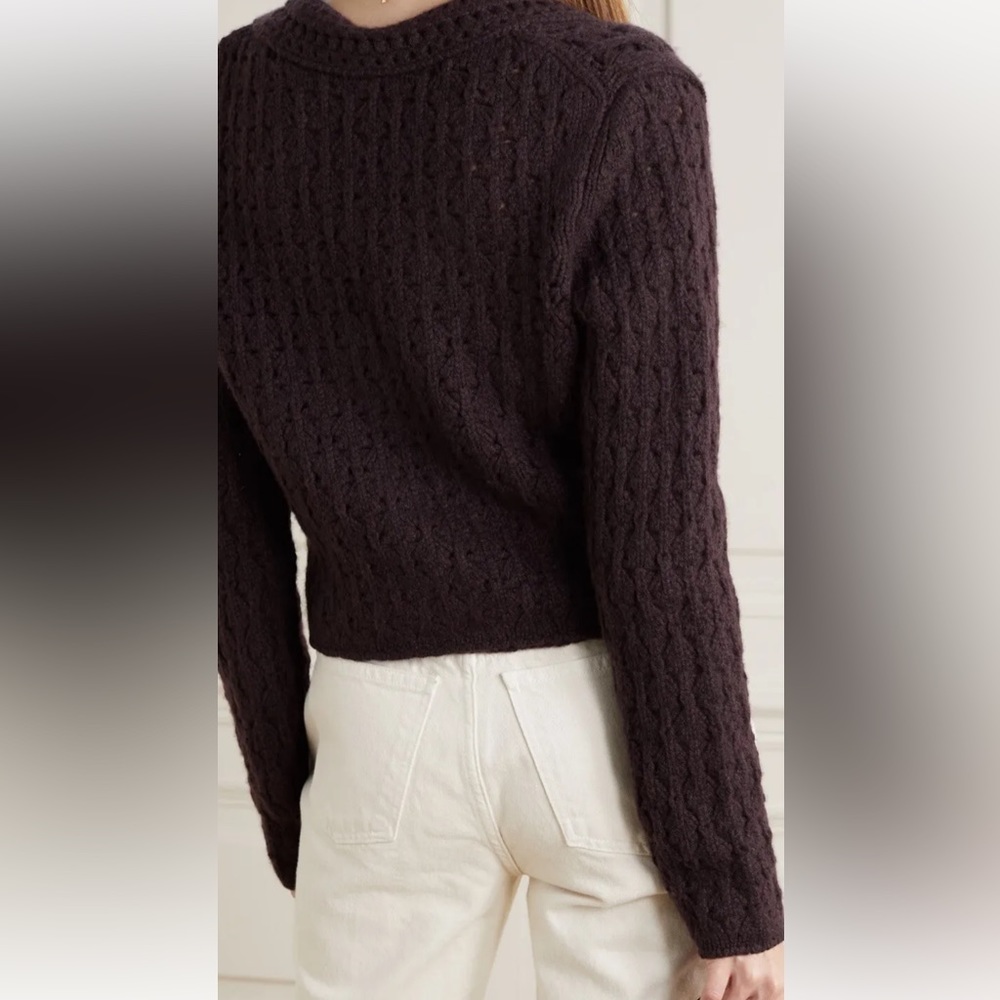 Vince crochet wool blend cashmere cardigan plum wine XXS - Picture 8 of 13